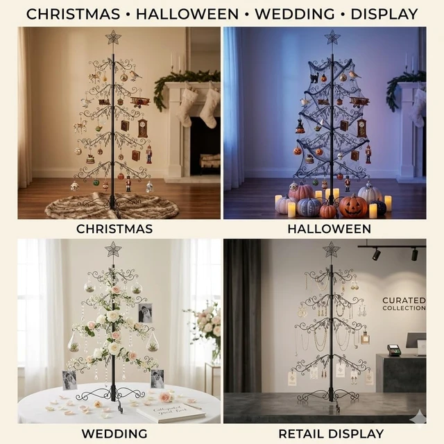 Alt view image 5 of 7 - 6.5 Ft Ornament Display Tree Stand 174 Hook Metal Christmas Tree
Large wrought iron display tree holds 174 ornaments for Christmas, Halloween, weddings and year-round décor.