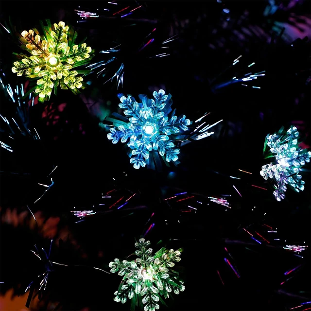 Alt view image 5 of 7 - 3 ft Pre-Lit Green Artificial Christmas Tree, Lighted Optical Fiber Table Mini Xmas Trees with Color Changing Lights, Snowflakes & Top Star, Fake Multicolored Tree for Festive Party Holiday