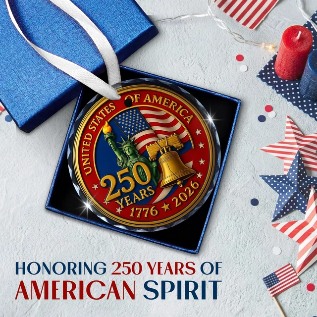 Alt view image 2 of 7 - 250 Anniversary USA Merchandise - Glass Christmas Ornaments 2026
250 Years American Anniversary Ornament, Christmas 4th of July Memorial Day Decorations Gifts, American 250 Liberty Gift