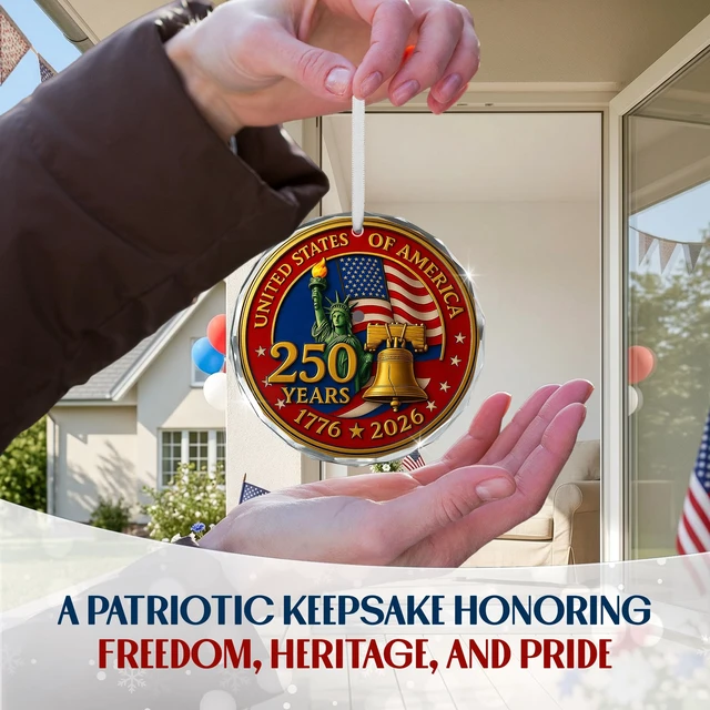 Alt view image 3 of 7 - 250 Anniversary USA Merchandise - Glass Christmas Ornaments 2026
250 Years American Anniversary Ornament, Christmas 4th of July Memorial Day Decorations Gifts, American 250 Liberty Gift
