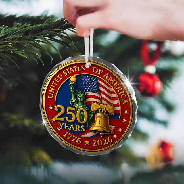 Alt view image 4 of 7 - 250 Anniversary USA Merchandise - Glass Christmas Ornaments 2026
250 Years American Anniversary Ornament, Christmas 4th of July Memorial Day Decorations Gifts, American 250 Liberty Gift