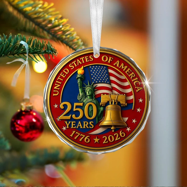 Alt view image 5 of 7 - 250 Anniversary USA Merchandise - Glass Christmas Ornaments 2026
250 Years American Anniversary Ornament, Christmas 4th of July Memorial Day Decorations Gifts, American 250 Liberty Gift