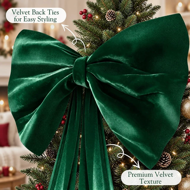 Alt view image 2 of 6 - Christmas Decorations - 8 Ft Giant Green Bow for Christmas Tree
Giant Velvet Bow for Christmas Tree, Fireplace, Mantel, Staircase, Front Door, Entryway, Holiday Party, Christmas Home Decor