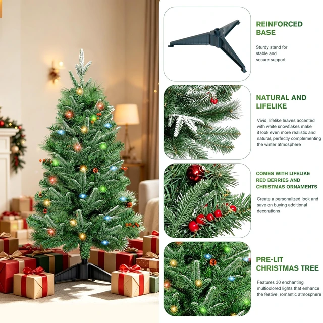 Alt view image 3 of 7 - 3FT Artificial Mini Christmas Tree, Pre-lit Christmas Tree
Tabletop Christmas TreePerfect for Holiday Decorations at Home or in the Office