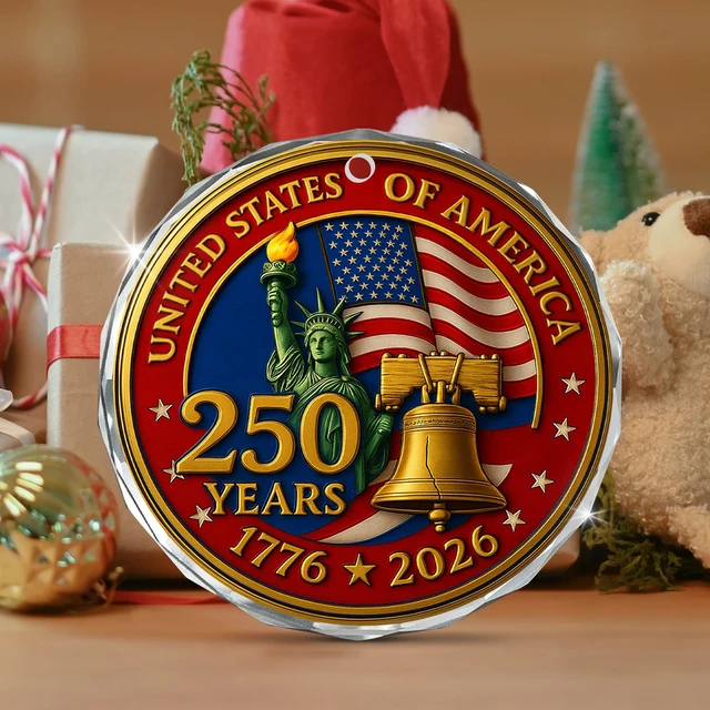 Alt view image 6 of 7 - 250 Anniversary USA Merchandise - Glass Christmas Ornaments 2026
250 Years American Anniversary Ornament, Christmas 4th of July Memorial Day Decorations Gifts, American 250 Liberty Gift