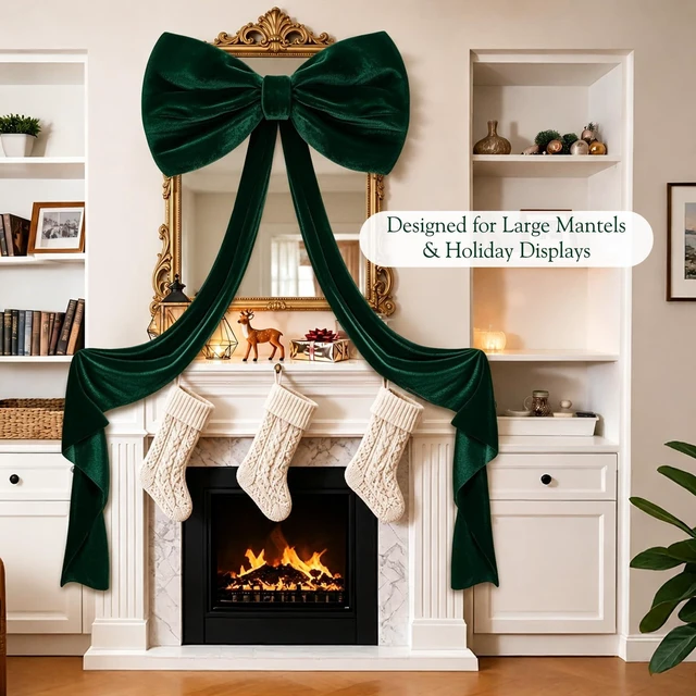 Alt view image 3 of 6 - Christmas Decorations - 8 Ft Giant Green Bow for Christmas Tree
Giant Velvet Bow for Christmas Tree, Fireplace, Mantel, Staircase, Front Door, Entryway, Holiday Party, Christmas Home Decor