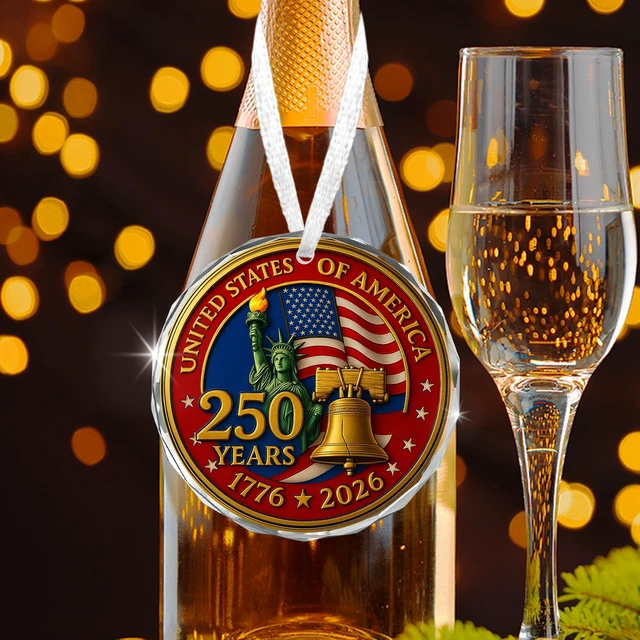 Alt view image 7 of 7 - 250 Anniversary USA Merchandise - Glass Christmas Ornaments 2026
250 Years American Anniversary Ornament, Christmas 4th of July Memorial Day Decorations Gifts, American 250 Liberty Gift
