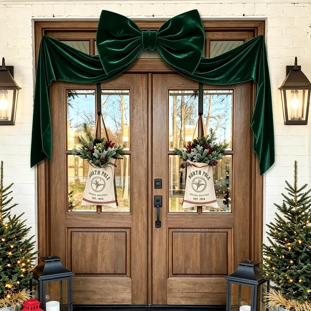 Alt view image 5 of 6 - Christmas Decorations - 8 Ft Giant Green Bow for Christmas Tree
Giant Velvet Bow for Christmas Tree, Fireplace, Mantel, Staircase, Front Door, Entryway, Holiday Party, Christmas Home Decor