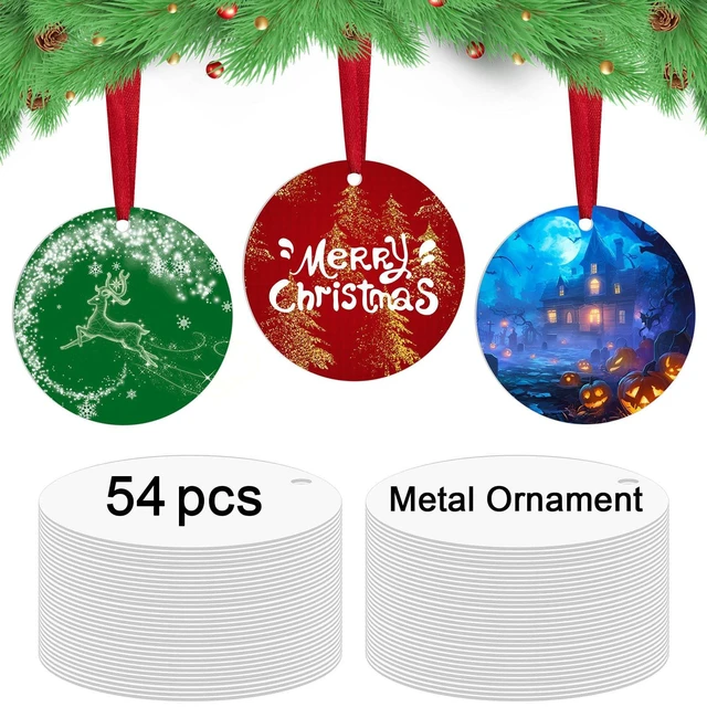 Main image of 54 pcs Metal Sublimation Ornament Blanks,Sublimation Christmas Ornament Blanks for Christmas Tree Decor Ornaments,Double Sided Sublimation Ornaments Round Sublimation Blanks