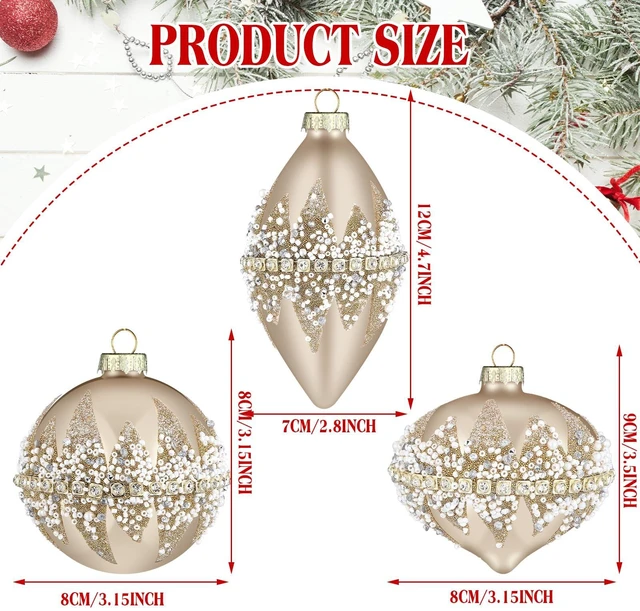 Alt view image 2 of 7 - 3 Pcs Champagne Christmas Glass Ball Ornament Xmas Tree Decoration
Beaded Sequined Glitter Ball, Xmas Hanging Glass Baubles, for Holiday Xmas Tree Party Decor