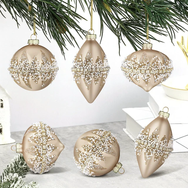 Alt view image 7 of 7 - 3 Pcs Champagne Christmas Glass Ball Ornament Xmas Tree Decoration
Beaded Sequined Glitter Ball, Xmas Hanging Glass Baubles, for Holiday Xmas Tree Party Decor