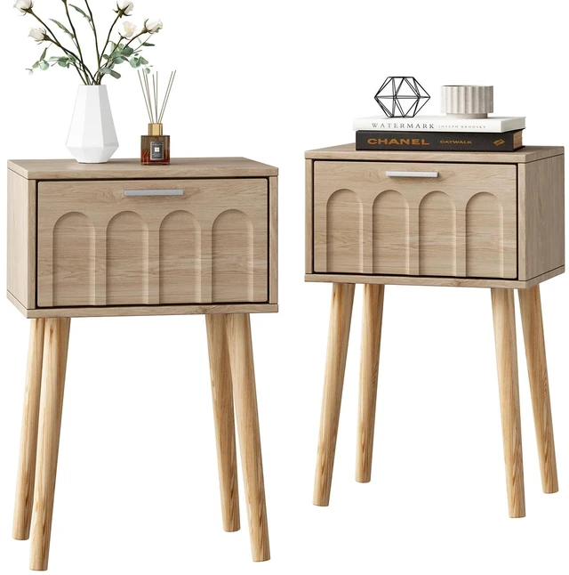 Main image of Nightstand Set of 2, Small Bed Side Table with Arch Door
Mid-Century Bedside Table, End Table with Wood Legs for Bedroom, Small Space (Natural)