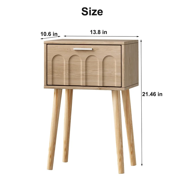 Alt view image 3 of 7 - Nightstand Set of 2, Small Bed Side Table with Arch Door
Mid-Century Bedside Table, End Table with Wood Legs for Bedroom, Small Space (Natural)