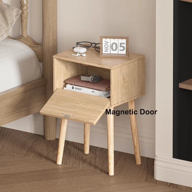 Alt view image 4 of 7 - Nightstand Set of 2, Small Bed Side Table with Arch Door
Mid-Century Bedside Table, End Table with Wood Legs for Bedroom, Small Space (Natural)