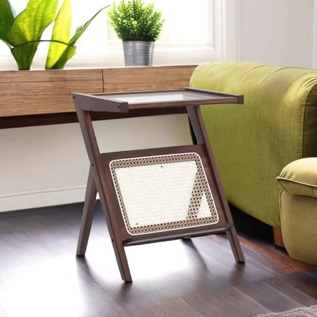 Alt view image 3 of 7 - Brown Rattan Nightstand, Bamboo Side Table with Glass Top and Storage
Boho-Inspired Design, Compact Footprint Keeps Lamps, Books and Decor Close in Living Rooms, Bedrooms and Small Spaces