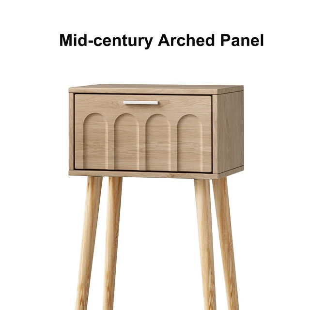 Alt view image 6 of 7 - Nightstand Set of 2, Small Bed Side Table with Arch Door
Mid-Century Bedside Table, End Table with Wood Legs for Bedroom, Small Space (Natural)
