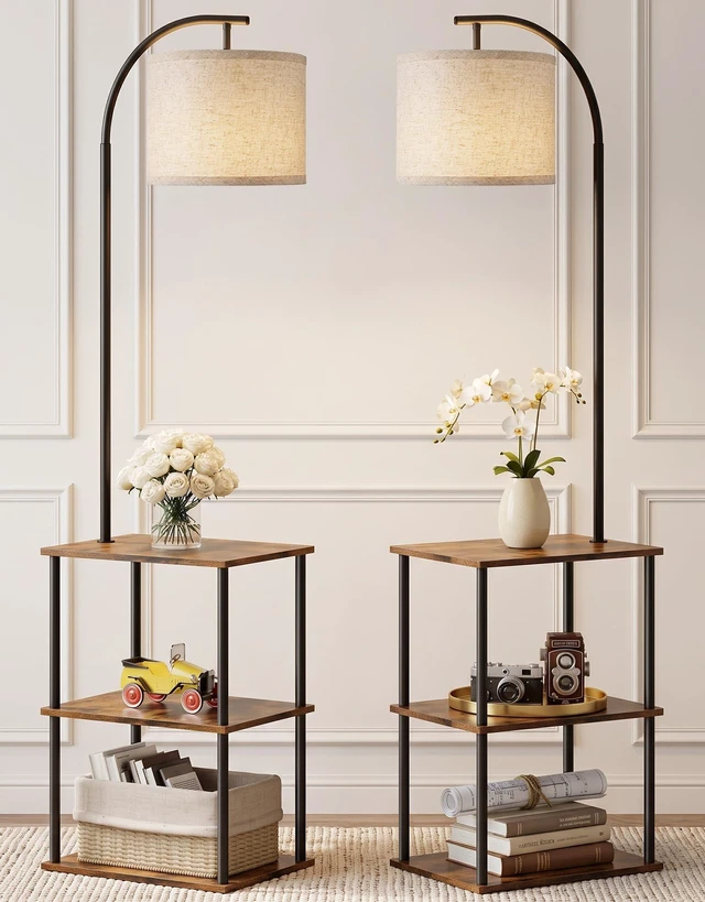 Main image of Lamp with Table 2-Pack, Nightstands End Side Table for Living Room
Set of 2, Small Narrow Coffee Table with Lamp, Standing Lamp with Storage Shelves, 3CCT Bulb,Bedroom Office Home Décor, Brown