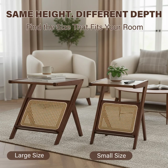 Alt view image 6 of 7 - Brown Rattan Nightstand, Bamboo Side Table with Glass Top and Storage
Boho-Inspired Design, Compact Footprint Keeps Lamps, Books and Decor Close in Living Rooms, Bedrooms and Small Spaces