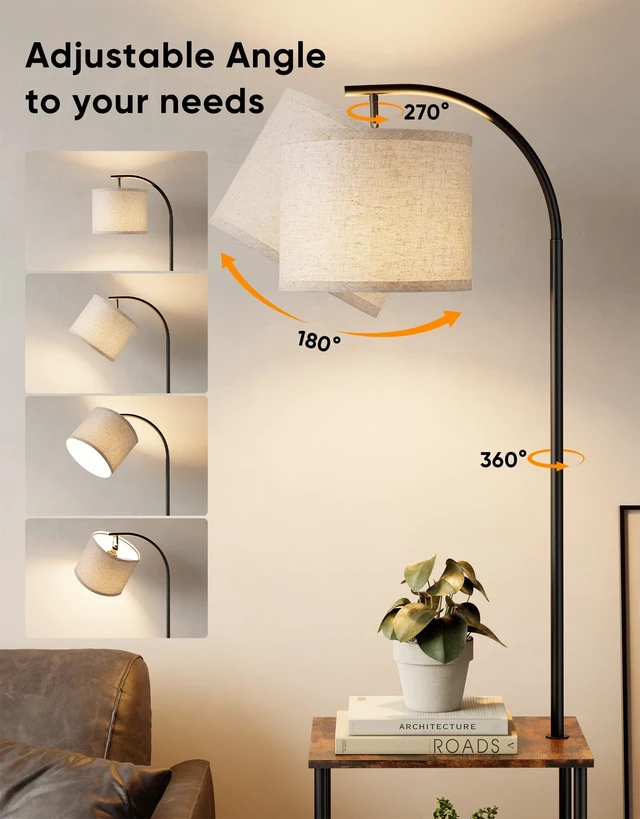 Alt view image 3 of 7 - Lamp with Table 2-Pack, Nightstands End Side Table for Living Room
Set of 2, Small Narrow Coffee Table with Lamp, Standing Lamp with Storage Shelves, 3CCT Bulb,Bedroom Office Home Décor, Brown