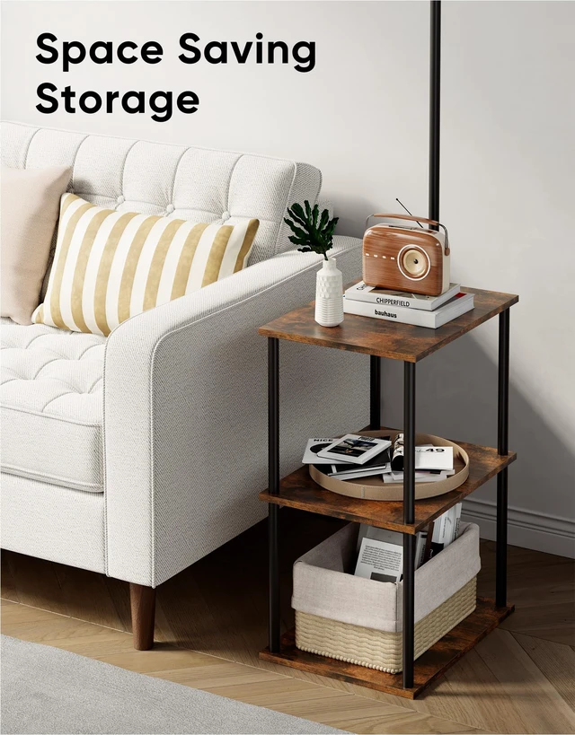Alt view image 5 of 7 - Lamp with Table 2-Pack, Nightstands End Side Table for Living Room
Set of 2, Small Narrow Coffee Table with Lamp, Standing Lamp with Storage Shelves, 3CCT Bulb,Bedroom Office Home Décor, Brown