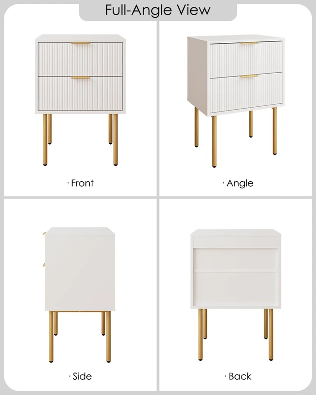 Alt view image 7 of 7 - Nightstand with 2 Drawers, White Stripe Night Stand and Gold Frame
Modern Storage Bedside Table with Spacious Drawer, Small Side End Table for Bedroom, Living Room, 15.35"W x 11.42"D x 22.44"H