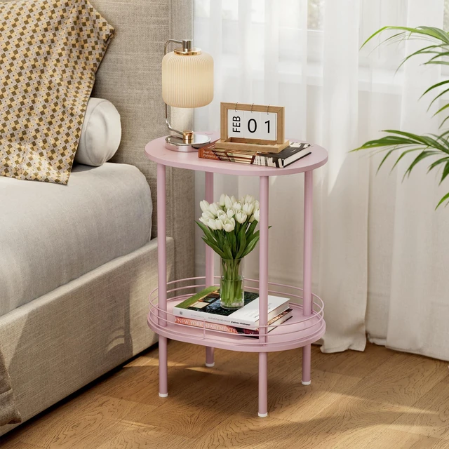 Main image of Oval Side Table with Storage, 2-Tier Pink End Table for Small Space
Simple Nightstand with Metal Frame, Modern Round Bedside Table for Living Room, Bedroom, Bathroom, Nursery(1 PC, Pink)