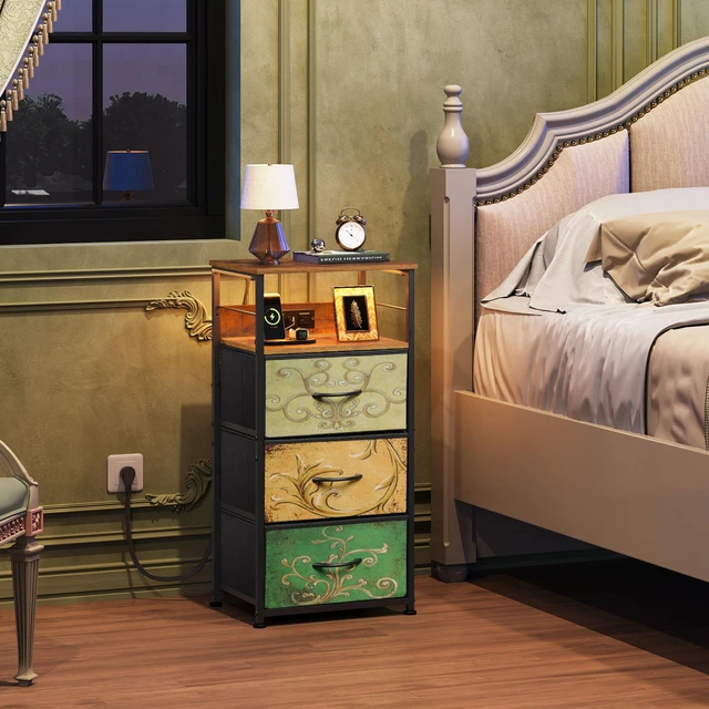 Alt view image 2 of 7 - Night Stand with Charging Station, LED 3 Drawer Bedside Table, Floral
LED Tall Dresser, App RGB Lights, 3USB+2AC, 3Drawers+Open Shelf, Waterproof, Stable, Easy Assembly