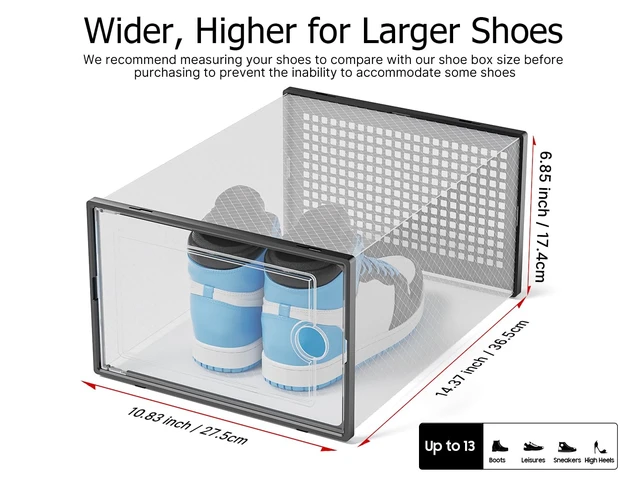 Alt view image 2 of 7 - Large Shoe Storage Boxes 12 Pack, Clear Stackable Shoe Organizer
Drop-Front Space-Saving Shoe Cases for Closet, Entryway & Under-Bed Storage, Family Organizer,Black