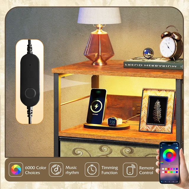 Alt view image 4 of 7 - Night Stand with Charging Station, LED 3 Drawer Bedside Table, Floral
LED Tall Dresser, App RGB Lights, 3USB+2AC, 3Drawers+Open Shelf, Waterproof, Stable, Easy Assembly