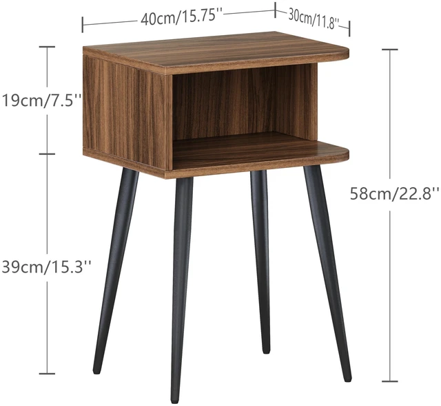 Alt view image 3 of 7 - Set of 2, Small Bed Side Table for Small Spaces, Mid Century Modern Nightstand End Table with Open Storage, Side Table for Bedroom Living Room, Walnut Brown MLBZ20R-2