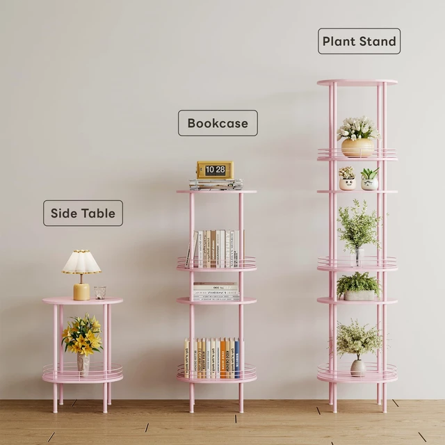 Alt view image 4 of 7 - Oval Side Table with Storage, 2-Tier Pink End Table for Small Space
Simple Nightstand with Metal Frame, Modern Round Bedside Table for Living Room, Bedroom, Bathroom, Nursery(1 PC, Pink)