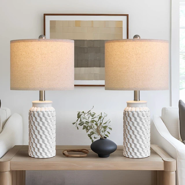 Main image of 20.5" White Modern Ceramic Bedside Lamps Set of 2, Small Table Lamp for Bedroom Decor Farmhouse Nightstand Lamp for Living Room Office