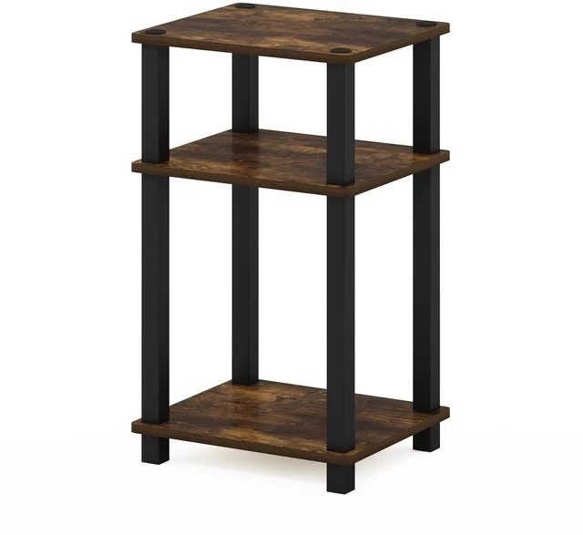 Alt view image 5 of 6 - 3-Tier Toolless Night Stand, Open Shelf, Amber Pine
Compact, Narrow, Nightstand, Bedside Table, End Table, Side Table, Square Tube, for Living Room, Bedroom