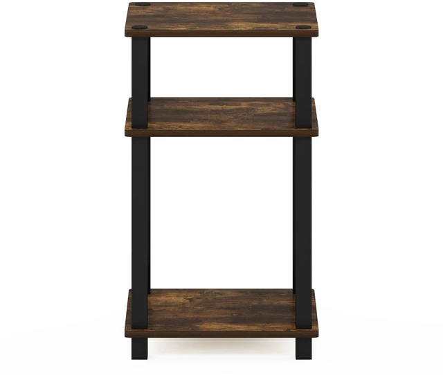 Alt view image 6 of 6 - 3-Tier Toolless Night Stand, Open Shelf, Amber Pine
Compact, Narrow, Nightstand, Bedside Table, End Table, Side Table, Square Tube, for Living Room, Bedroom