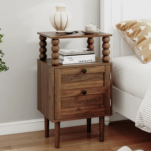 Main image of Nightstand,Retro Bedside Table with Storage Drawer,Dark Walnut
Mid-Century Modern Night Stand with Open Wood Shelf for Bedroom and Small Spaces,Walnut End Side Table with Solid Wood Legs