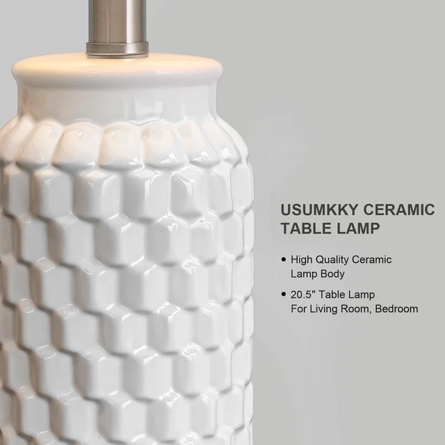 Alt view image 3 of 7 - 20.5" White Modern Ceramic Bedside Lamps Set of 2, Small Table Lamp for Bedroom Decor Farmhouse Nightstand Lamp for Living Room Office