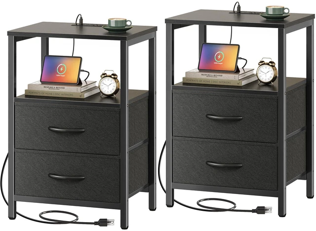 Main image of Nightstands Set of 2, End Tables with Charging Station, Side Table
Side Tables with Fabric Drawers, Bedside Tables with USB Ports and Outlets, Night Stands for Bedroom, Black