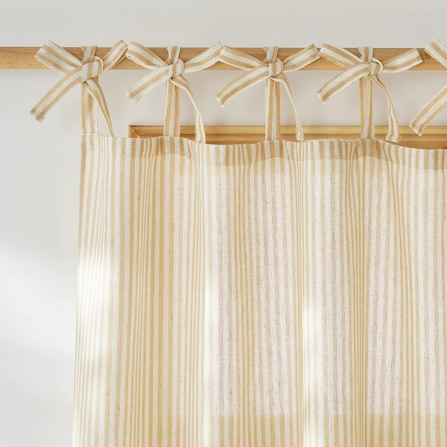 Main image of Tie Top Cream Yellow Window Curtains for Bedroom 2 Panels, W52xL84
Striped Print Thick Linen Blend Light Filtering Window Treatments DIY Crafted Privacy for Kids Room/Nursery/Bedroom