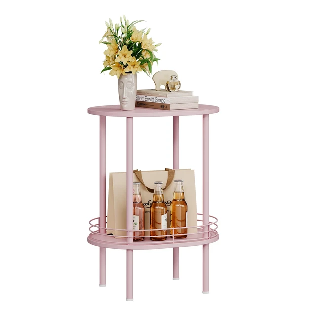 Alt view image 7 of 7 - Oval Side Table with Storage, 2-Tier Pink End Table for Small Space
Simple Nightstand with Metal Frame, Modern Round Bedside Table for Living Room, Bedroom, Bathroom, Nursery(1 PC, Pink)