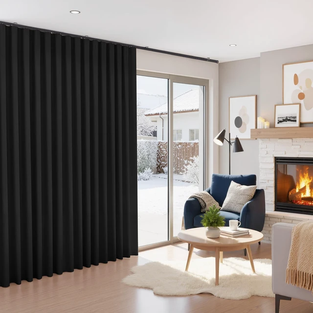 Alt view image 2 of 7 - 100% Blackout Room Divider Curtain for Sliding Glass Doors
Extra Wide, Thermal Insulated Drape for Bedroom Apartment, Back Tab Rod Pocket Drape with Hooks, Black, W100 x L84, 1 Panel