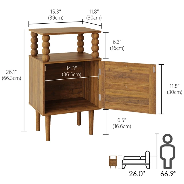 Alt view image 3 of 7 - Nightstand,Retro Bedside Table with Storage Drawer,Dark Walnut
Mid-Century Modern Night Stand with Open Wood Shelf for Bedroom and Small Spaces,Walnut End Side Table with Solid Wood Legs