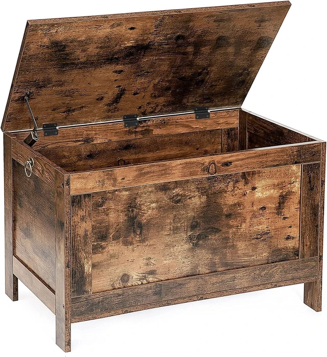 Main image of oy Box, Retro Wooden Look Storage Chest with Safety Hinge, Entryway Storage Bench Supports 330 lb, 29.9 x 15.7 x 18.9 Inches Toy Chest Organizer, Easy Assembly (Rustic Brown) BF75CW01G2