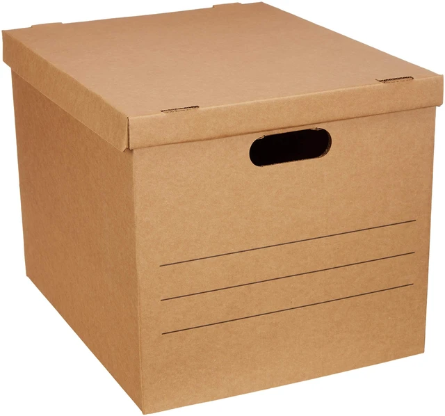 Main image of Basics Moving and Storage Boxes with Handles and Lift-Off Lids, Medium, 19" x 14.5" x 15.5", Brown, 10-Pack