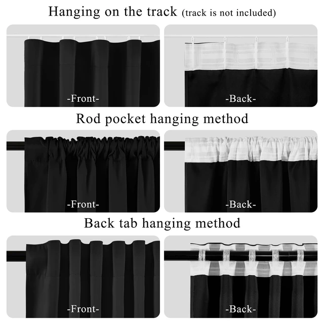 Alt view image 4 of 7 - 100% Blackout Room Divider Curtain for Sliding Glass Doors
Extra Wide, Thermal Insulated Drape for Bedroom Apartment, Back Tab Rod Pocket Drape with Hooks, Black, W100 x L84, 1 Panel