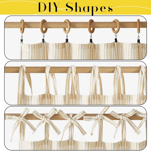 Alt view image 3 of 7 - Tie Top Cream Yellow Window Curtains for Bedroom 2 Panels, W52xL84
Striped Print Thick Linen Blend Light Filtering Window Treatments DIY Crafted Privacy for Kids Room/Nursery/Bedroom