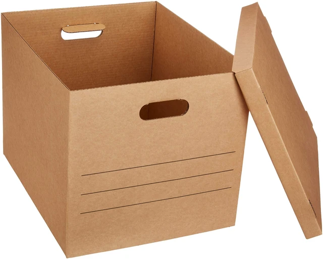Alt view image 2 of 5 - Basics Moving and Storage Boxes with Handles and Lift-Off Lids, Medium, 19" x 14.5" x 15.5", Brown, 10-Pack