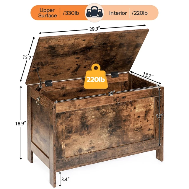 Alt view image 3 of 7 - oy Box, Retro Wooden Look Storage Chest with Safety Hinge, Entryway Storage Bench Supports 330 lb, 29.9 x 15.7 x 18.9 Inches Toy Chest Organizer, Easy Assembly (Rustic Brown) BF75CW01G2
