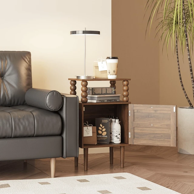 Alt view image 6 of 7 - Nightstand,Retro Bedside Table with Storage Drawer,Dark Walnut
Mid-Century Modern Night Stand with Open Wood Shelf for Bedroom and Small Spaces,Walnut End Side Table with Solid Wood Legs