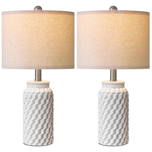 Alt view image 6 of 7 - 20.5" White Modern Ceramic Bedside Lamps Set of 2, Small Table Lamp for Bedroom Decor Farmhouse Nightstand Lamp for Living Room Office