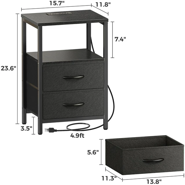 Alt view image 4 of 6 - Nightstands Set of 2, End Tables with Charging Station, Side Table
Side Tables with Fabric Drawers, Bedside Tables with USB Ports and Outlets, Night Stands for Bedroom, Black